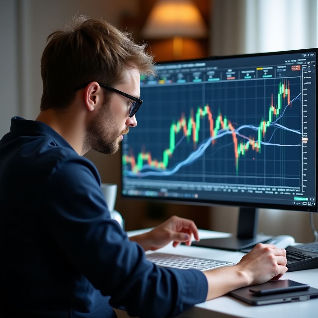 Persona estudiando gráficos de forex en un escritorio